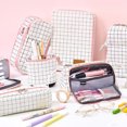 thumbnail image 4 of Estuche funcional para lápices a cuadros rosa de gran capacidad para adolescentes y mujeres, organizador ideal para la escuela y la oficina, también ideal como bolsa de maquillaje, 4 of 5