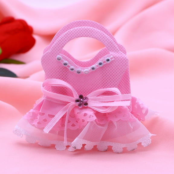 COMPUKAS 12Pcs Pink Nonwoven present Bags for Wedding Party 3.7X2.8X0.6in Luxury Design