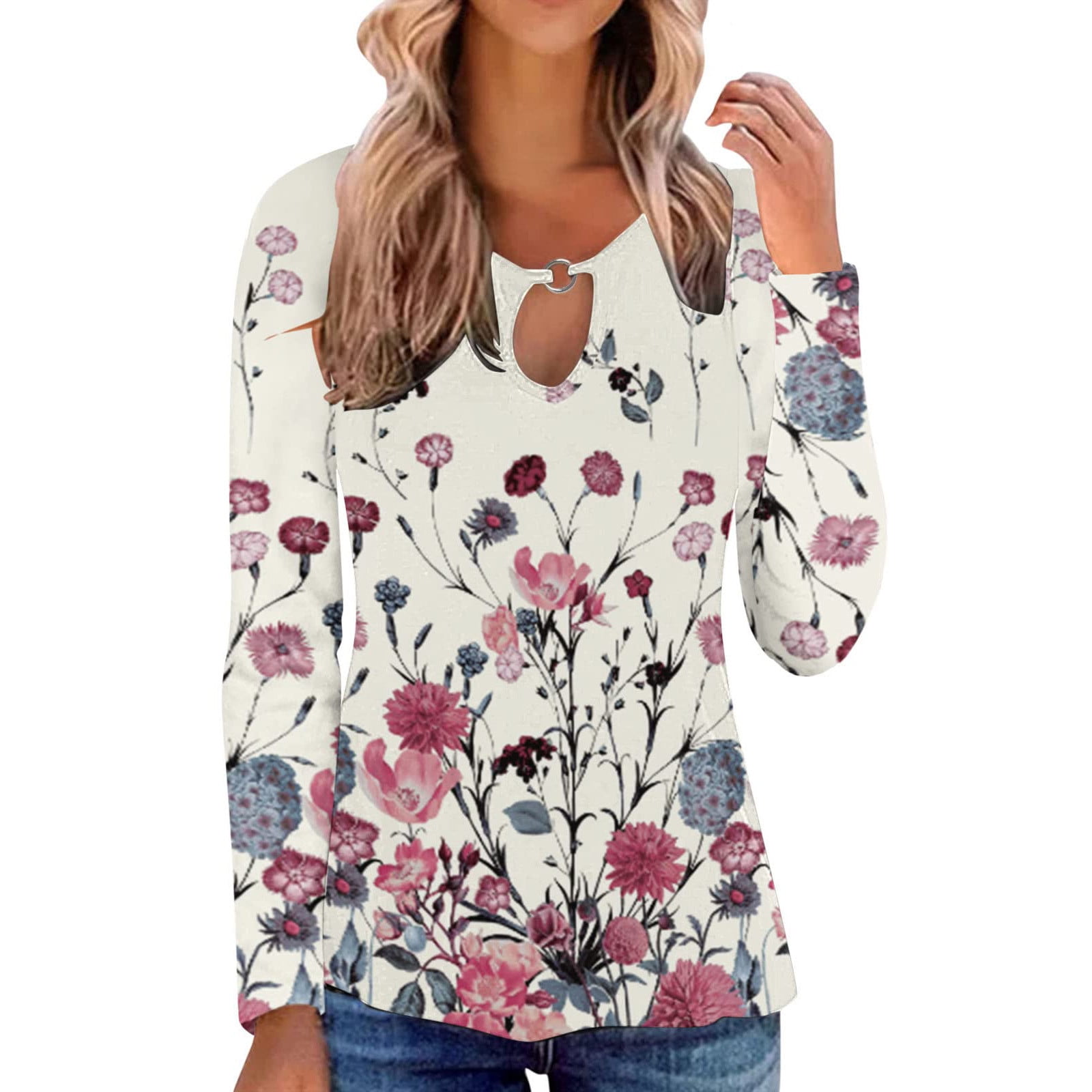 Jersey De Punto Para Mujer Con Estampado Floral Boho – Manga Larga, Cuello Redondo, Para Primavera E Invierno