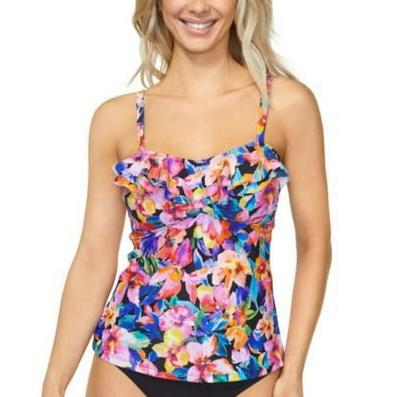 Island Escape Womens Tahiti Floral-Print Ru Black 6