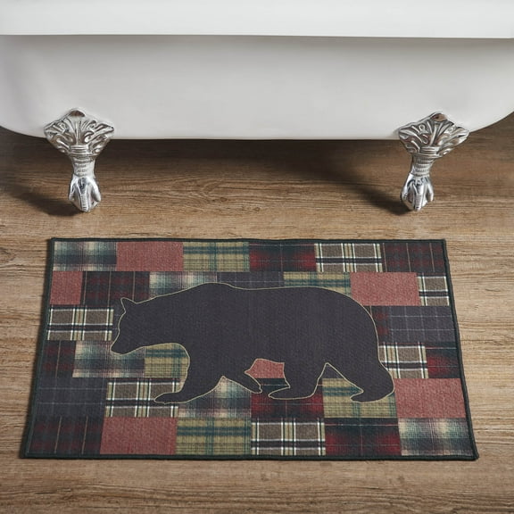 VHC Brands Bathroom Bath Mat, Polyester Floor Rug for Shower, Digital Print, Wyatt Collection, Rectangle 20x30, Bear, Crimson