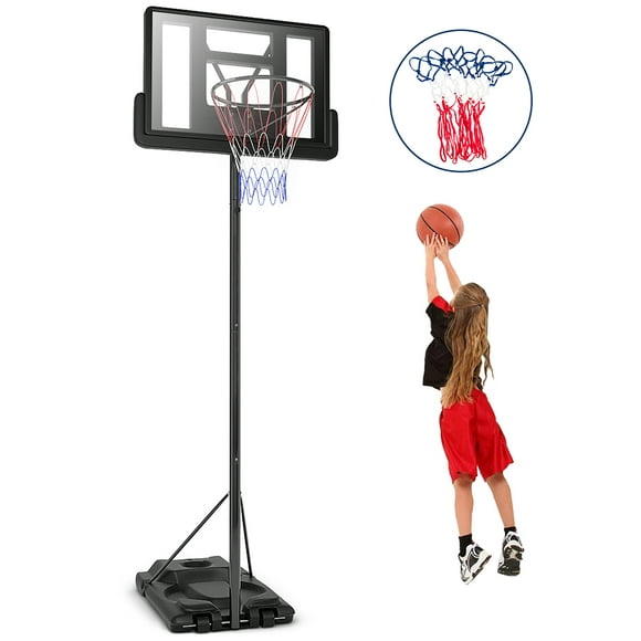 Costway Height Adjustable Portable Basketball Hoop System Shatterproof Backboard Wheels  2 Nets