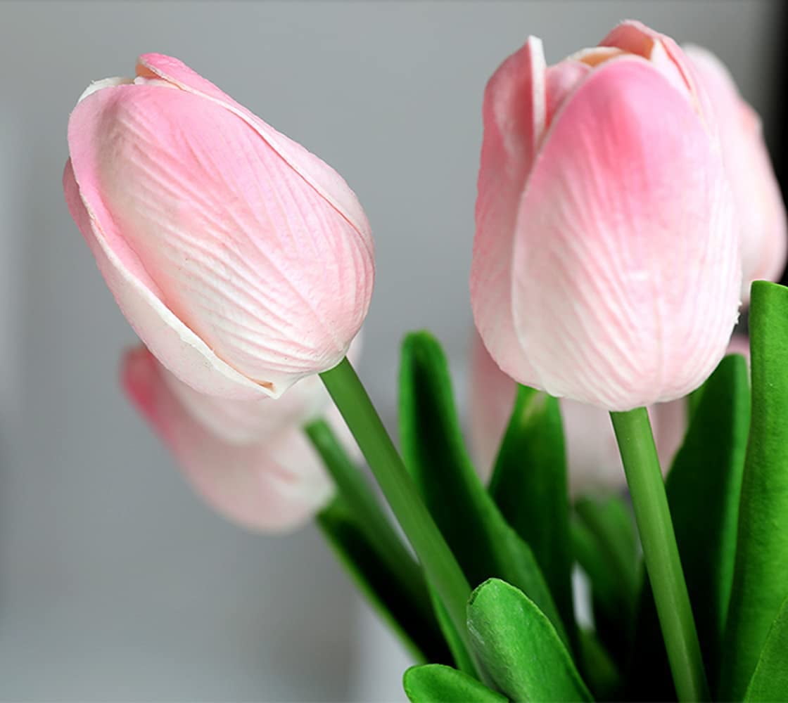 10pcs Latex Tulips Real Touch Pink Artificial Flowers Fake Tulips Arrangement Bouquet for Home Office Wedding Decor (Pink)
