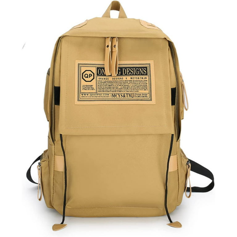 Aesthetic Preppy Patched Backpack in Yellow
