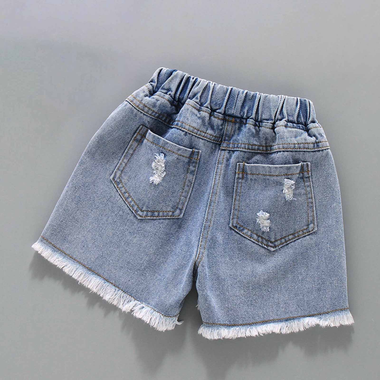 ZCFZJW Toddler Baby Girls Casual Denim Shorts Middle School Students Summer  High Waisted Thin Elastic Waistband Jeans Short Pants #02-Blue 14-15 Years