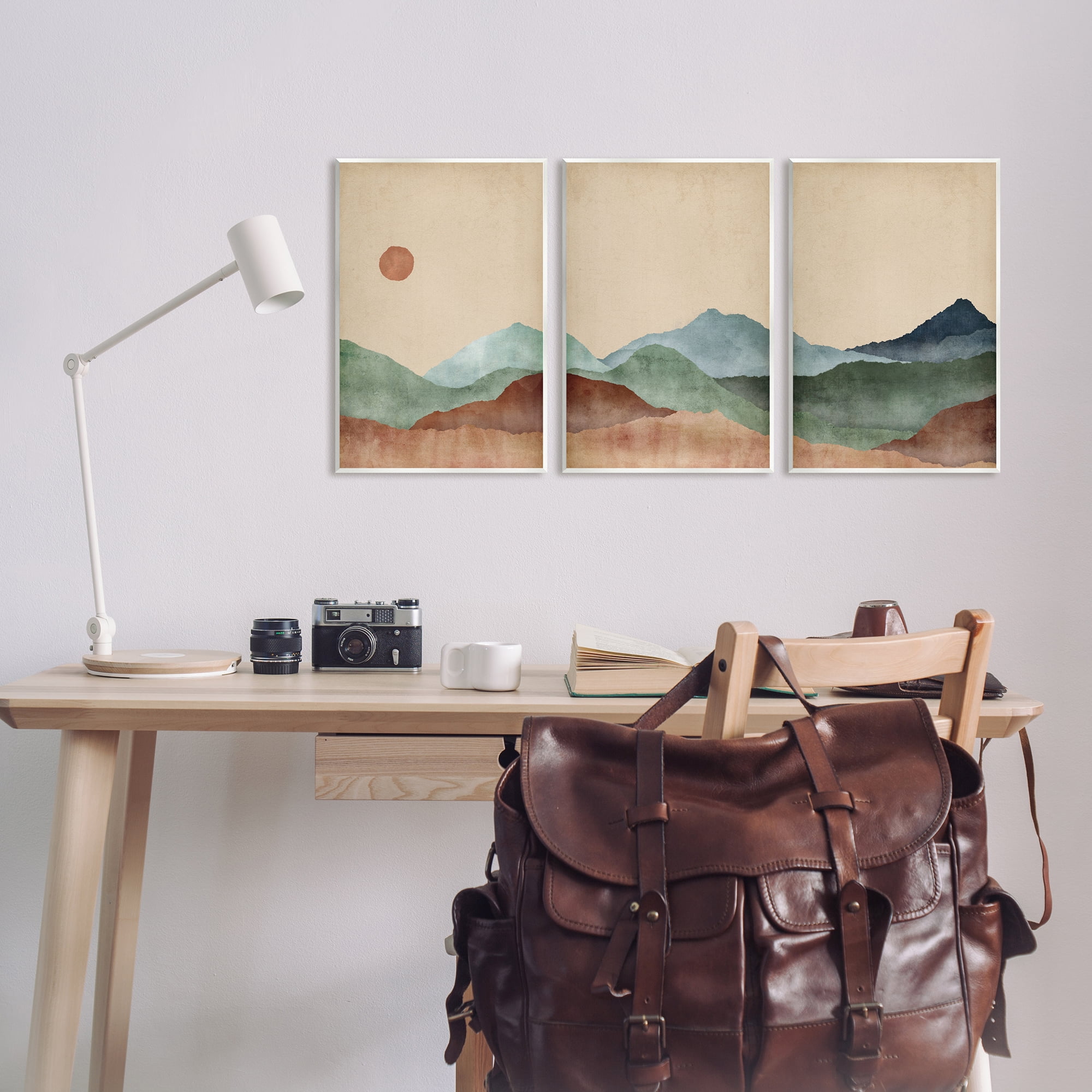Stupell Abstract Mountains Landscape Moon Landscape Painting Wall Plaque Unframed Art Print Wall Art, Set of 3