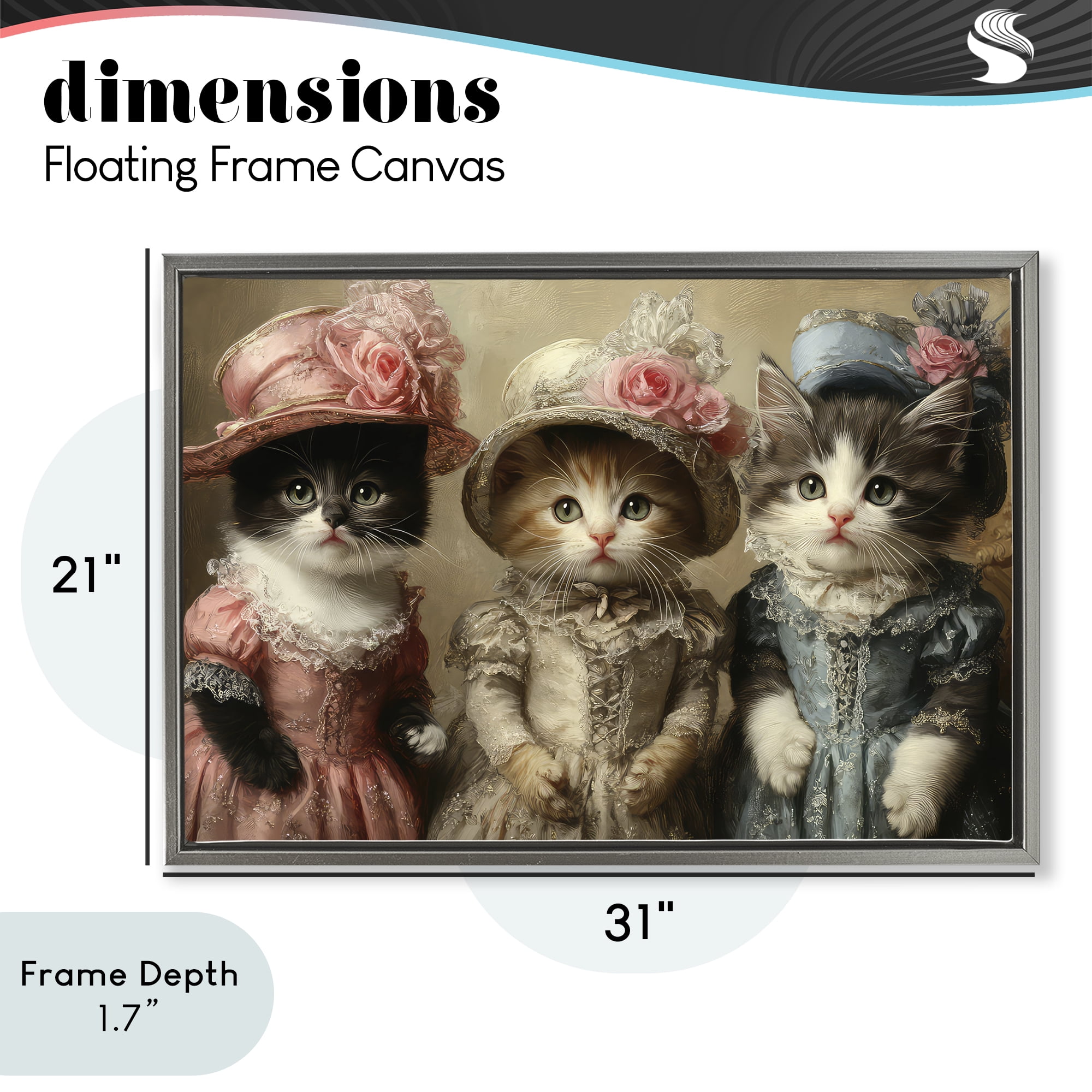 Stupell Industries Vintage Dress Cats Gray Framed Floater Canvas Wall Art, design by The Wands Want