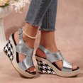 thumbnail image 4 of HEWUQI Wedge Sandals for Women Dressy Open Toe Ankle Strap Buckle Platform Pumps Comfortable Summer Houndstooth Dressy Shoes Silver Size 8.5, 4 of 6