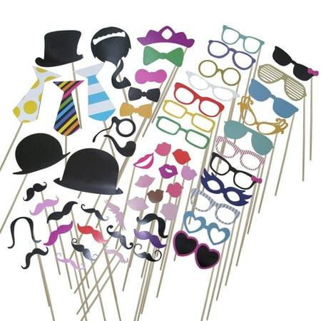 58 Piece Photo Booth Props DIY Kit Party Favor Dress Up Accessories For Parties,Weddings, Reunions,Birthdays,Bridal Showers.Costumes With Hats,Lips,Mustache,Glasses,Bows and More.