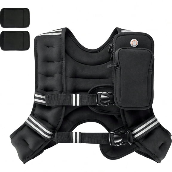 Adjustable Weighted Vest with Weights, Unisex, Black, 1 Pack