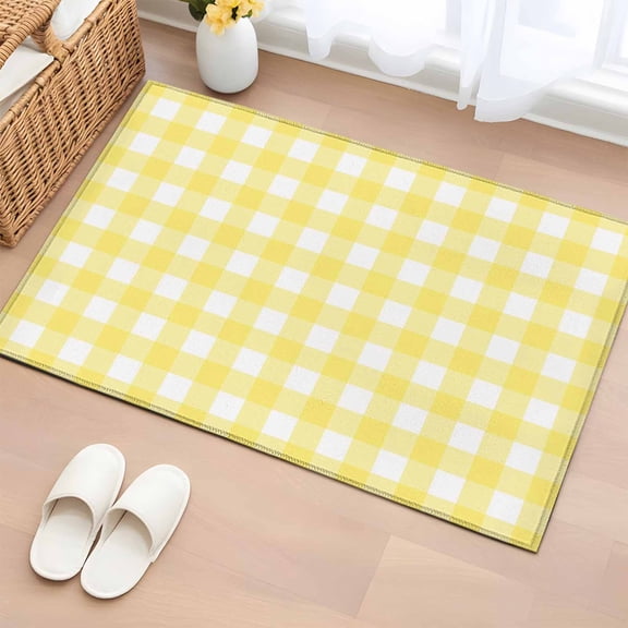 Rectangle Area Rugs 2 x 3 Ft, Yellow Plaid Non-Slip Residential Carpet, Modern Minimalist Checkered Indoor Crawling Mats Runner Rugs for Living Room/Dining Room/Bedroom