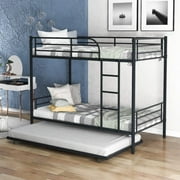 Churanty Twin over Twin Metal Bunk Bed with Trundle,Can be Divided into Two Beds,Black