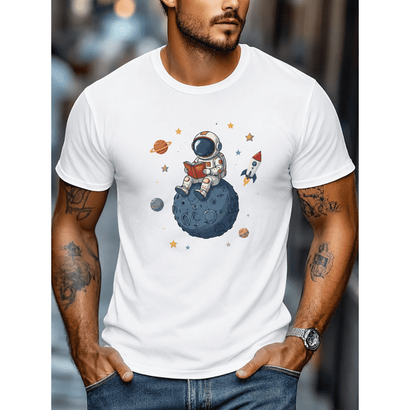 Astronaut Space Graphic T-Shirt Casual Short Sleeve Cosmic Print Tee