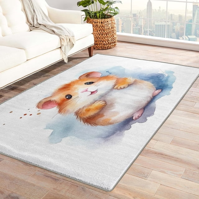 Hamster Rug 5x7 Area Rugs for Bedroom Living Room, Cute Animal Area Rug, Kids Boys Girls Carpet Machine Washable Non-Slip Large Rug, Soft Low Pile Area Rug, Indoor Decorative Rug la&106