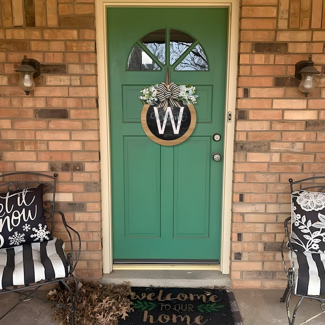 Home Improvement Last Name Year Round Front Door Wreath Decorative Hanging Plaques In Front Of The Door Home Essentials