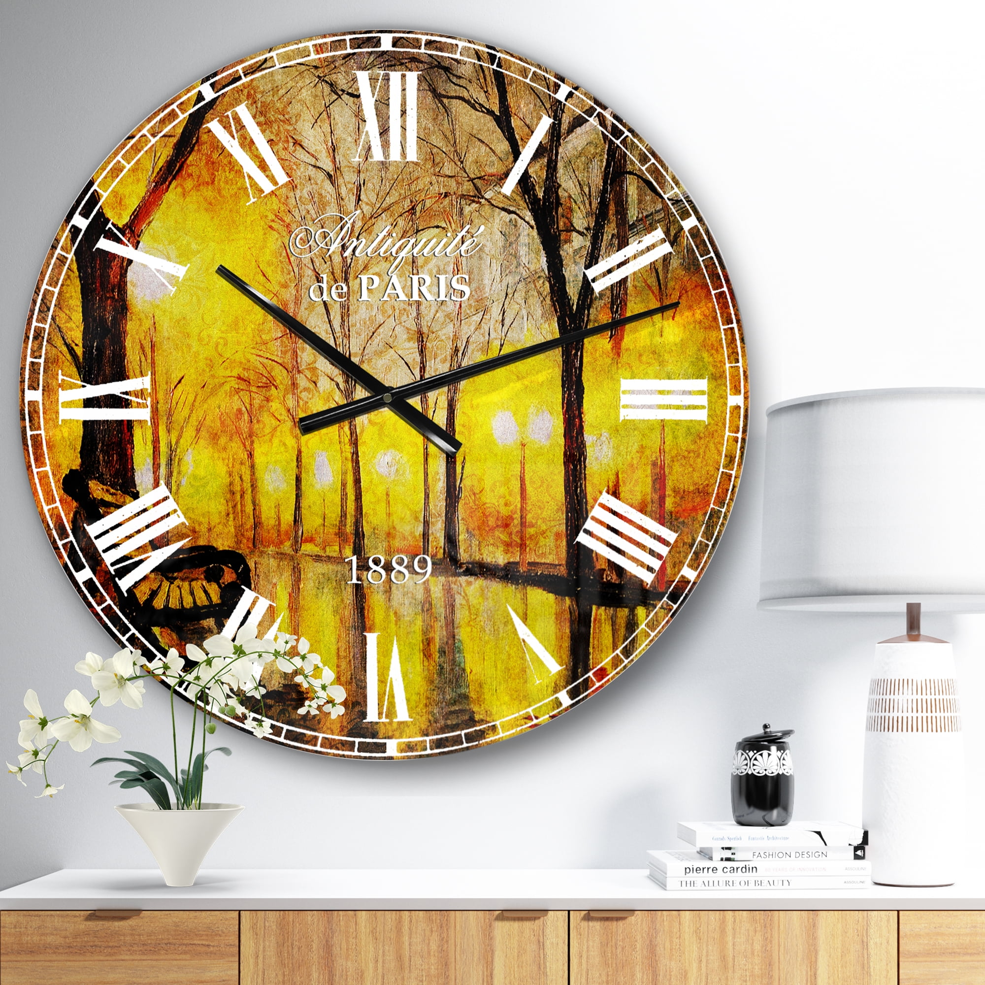 Designart 'Empty Autumn Street' French Country wall clock