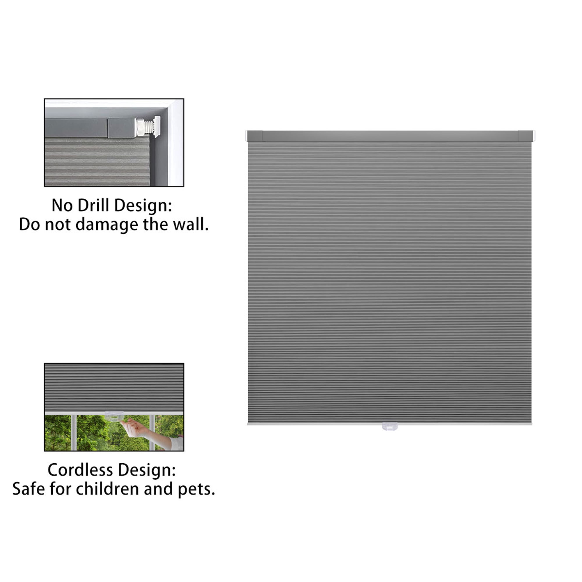 Cordless Cellular Shades No Drill No Tools Blinds Blackout Honeycomb Blinds for Windows Easy to Install Custom Cellular Blinds Privacy Window Blinds Shades, 40 1/2"W x 52"L, Blackout White