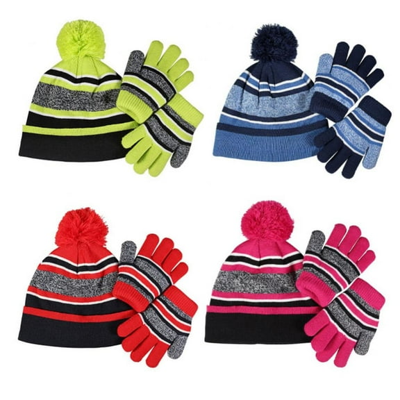 GYRATEDREAM 2 Pieces Kids Beanie Hat Gloves Set Knit Winter Warm Set for Toddler Boys Girls 4-10 Years