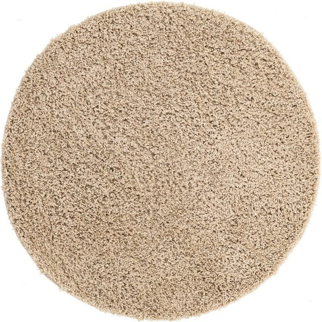 Unique Loom Everyday Shag Plush Area Rug 4' x 4' Round in Taupe