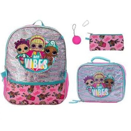 L.O.L. Surprise! 5-Piece Polyester Child Backpack and Lunch Box Set, Pink