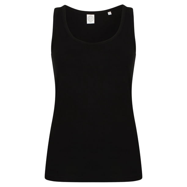 SF - Camiseta elástica sin mangas modelo Feel Good para mujer (Negro)