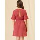 thumbnail image 5 of Vestido floral de manga corta con campana de cintura fruncida sin espalda de verano para mujer rojo XL, 5 of 6