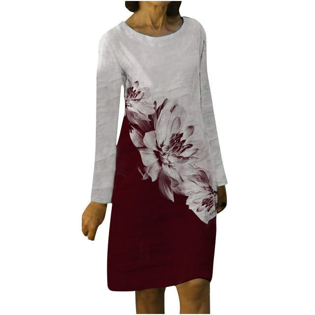 Vestido tipo jersey con cuello redondo y manga larga estampado a la moda para mujer Pompotops hdfakjf4194