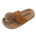 thumbnail image 3 of Tigivemen Toddler Sandals for Kids Girls Rhinestone Flower Flip Flops Stylish Open Toe Sandal Summer Beach Thong Sandals Khaki Size 8, 3 of 7
