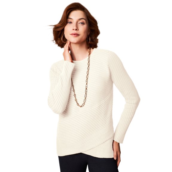 Jessica London Women's Plus Size Ribbed Crossover Crewneck
