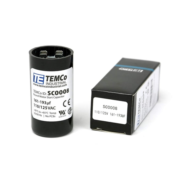 TEMCo 161-193 uF MFD CD60 Start Capacitor 110-125V AC Round | 50/60 Hz