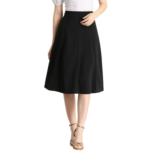 INSPIRE CHIC Jupe Trapèze Plissée en Tricot Taille Haute pour Femme TP Noir