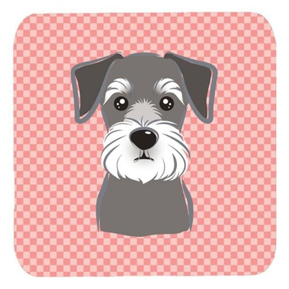 3.5 x 3.5 In. Checkerboard Pink Schnauzer Foam Coasters, Set Of 4