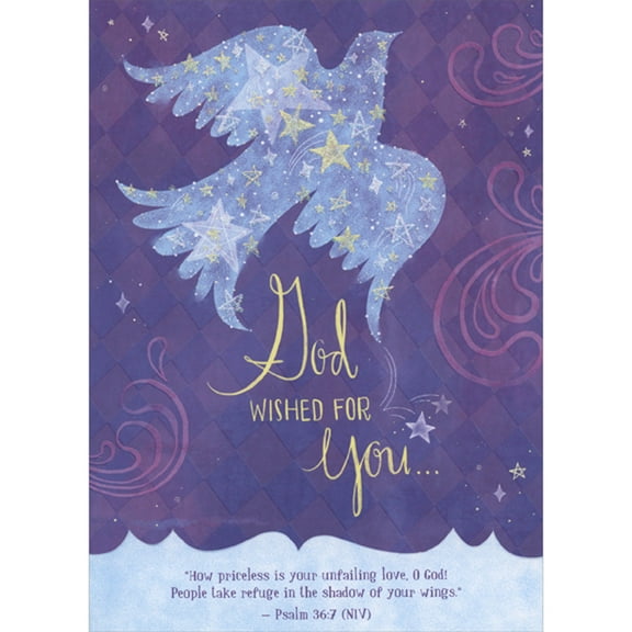 Designer Greetings God Wished for You: Sparkling Star Patterned Blue Dove on Purple Confirmation Congratulations Card