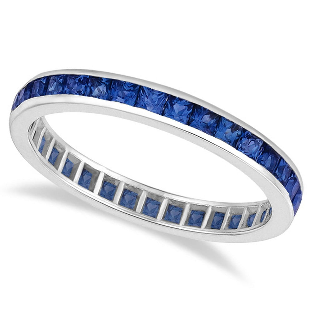 Bague de fiançailles vintage en or blanc 14 carats avec diamant blanc rond et saphir bleu pour femme, 4, Or blanc, Saphir bleu