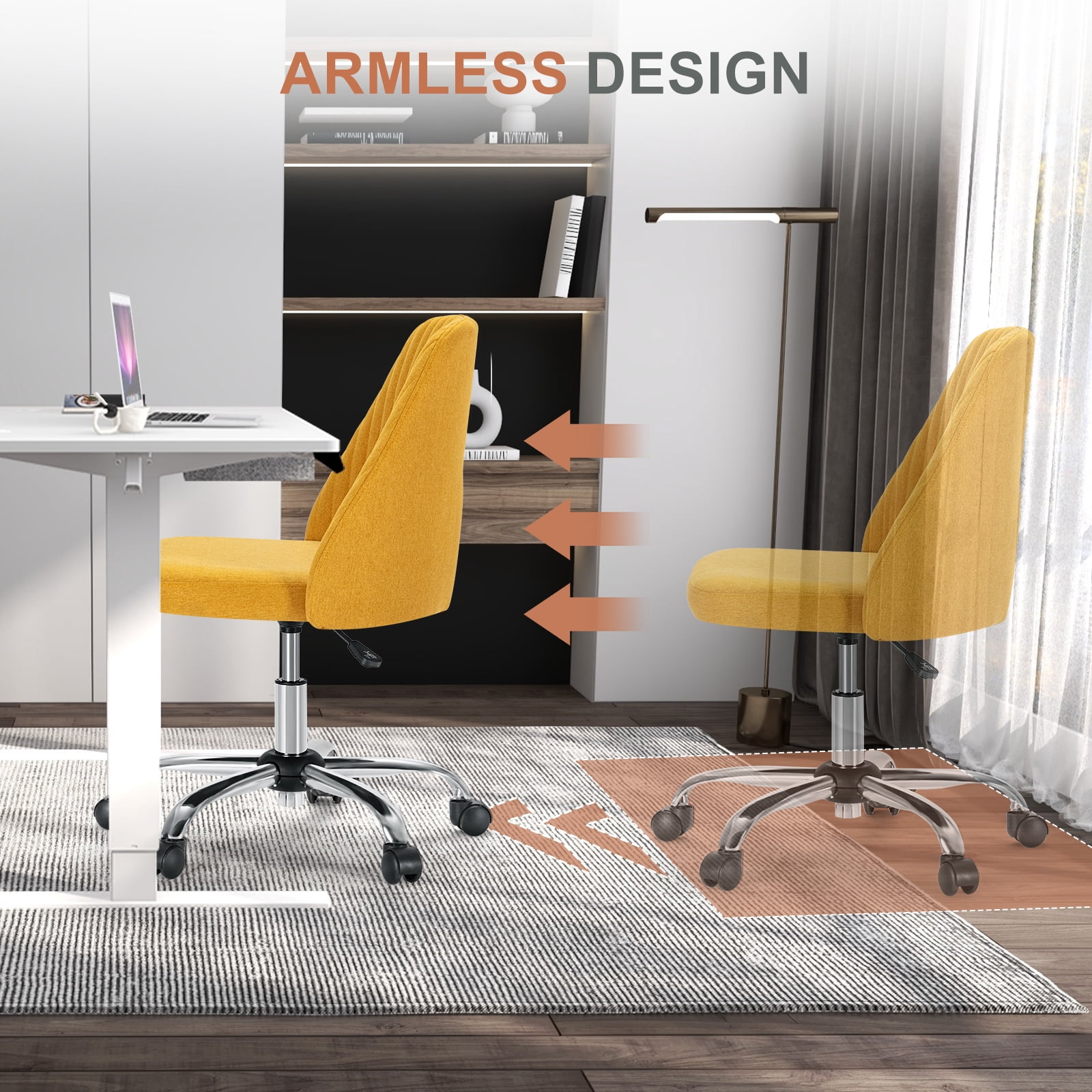 Armless Adjustable Swivel Desk Chair with Wheels