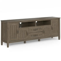 Simpli Home Lev SOLID WOOD 72 inch Wide Contemporary TV Media Stand in Smoky Brown For TVs up to 80 inches
