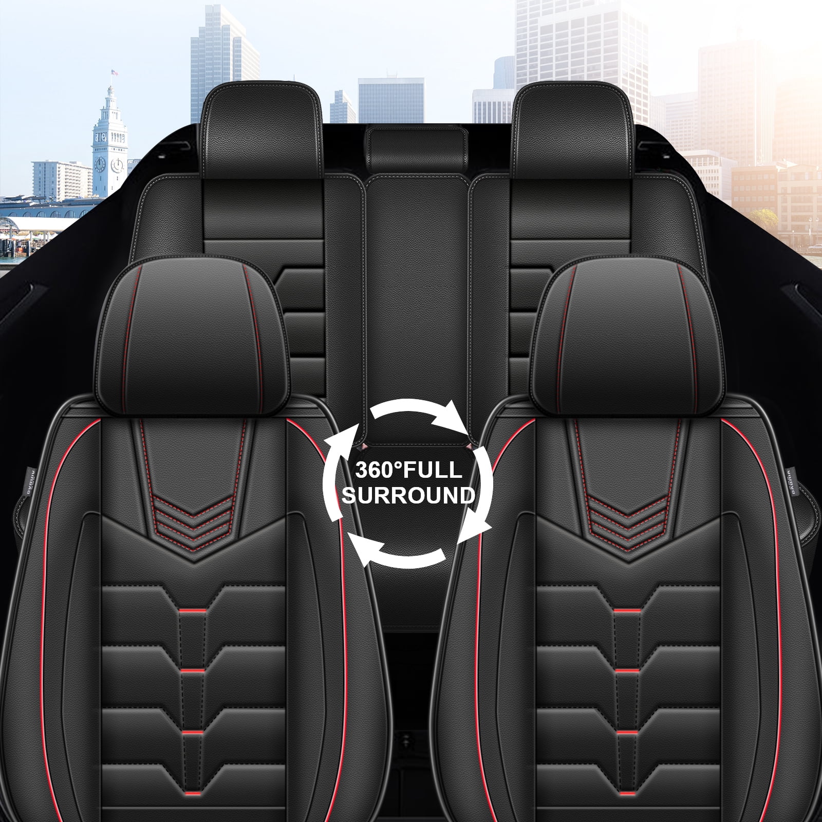 LAONNVIR Car Seat Covers Fit for Toyota RAV4 2013-2024 2025 Front Seat Breathable Leather Vehicle Seat Cushion Suitable for All Seasons(Black&Red,Front Seat)