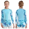 thumbnail image 1 of YiZYiF Maillot de Bain 2 Pcs pour Filles Manches Longues Patchwork Imprimé Graphique avec Short Bleu 140, 1 of 6