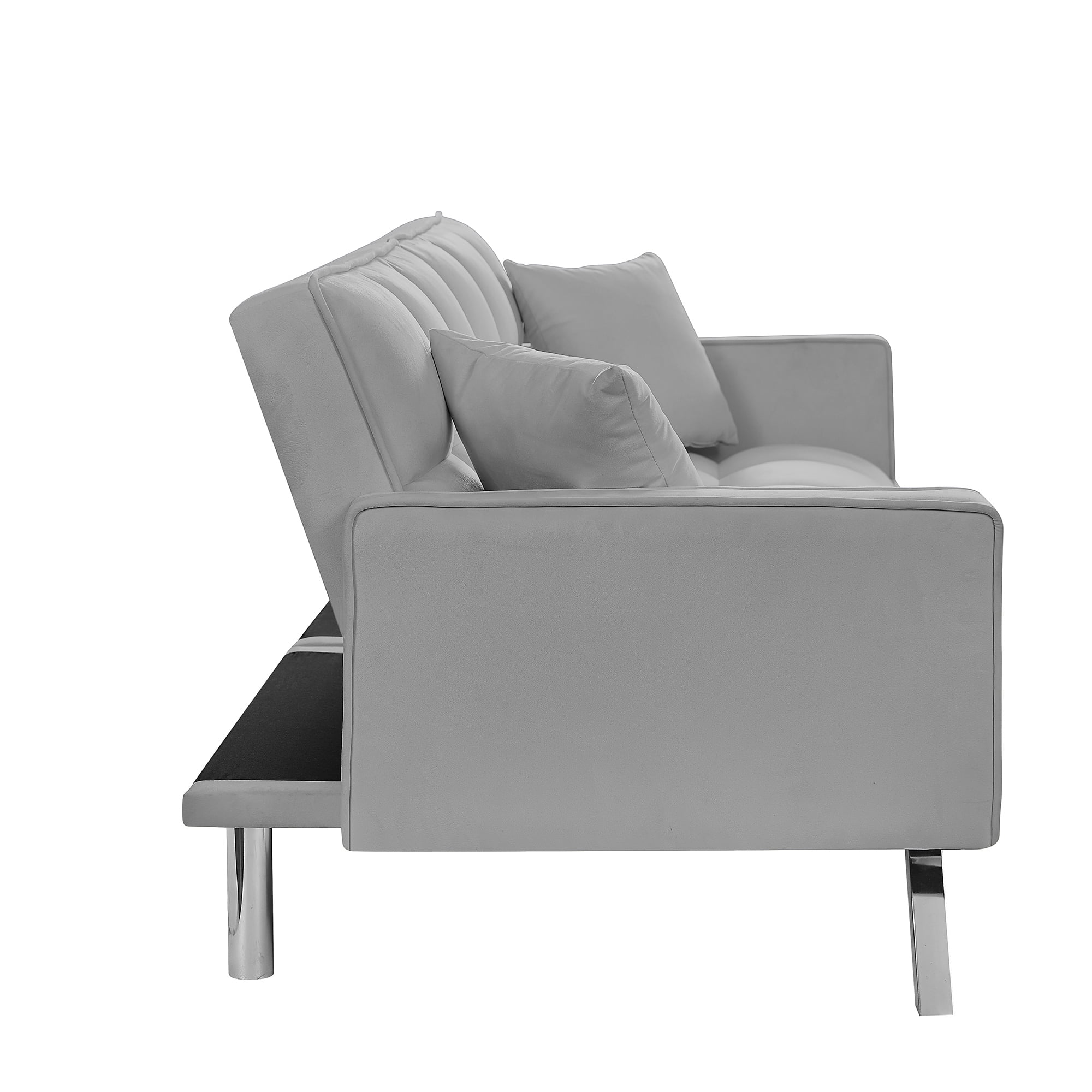 Kepooman Modern Convertible Velvet Futon Couch with 2 Pillows for Office Living Room Bedroom, Gray Kepooman Modern Convertible Velvet Futon Couch with 2 Pillows for Office Living Room Bedroom, Gray