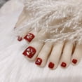 thumbnail image 2 of 24 Pcs Faux Ongles d'Orteils Rouges Brillants Scintillants, Faux Ongles Portables pour Femmes et Filles, Colle, 2 of 7
