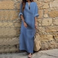thumbnail image 2 of Guluxicc Denim Maxi Dress for Women Split Neck Rolled 3/4 Sleeve Pockets Loose Casual Summer Dress, 2 of 5