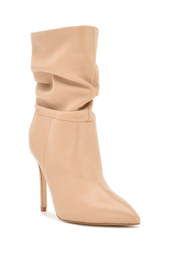 Womens Pink Ruched Padded Jenn Pointed Toe Stiletto Leather Dress Booties 7.5 M