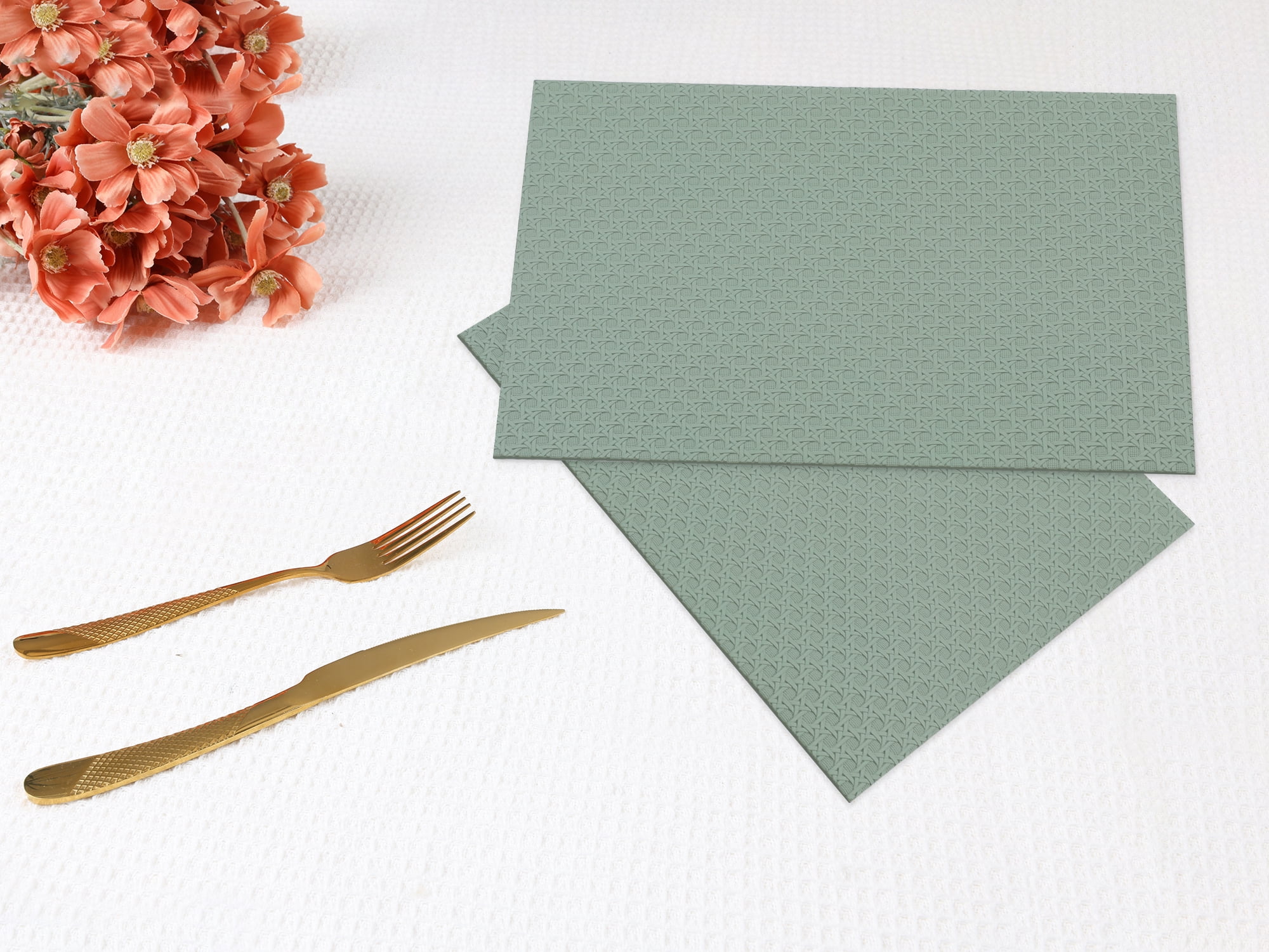 Unique Bargains Set of 6 Woven Placemats for Dining Green 17*12in