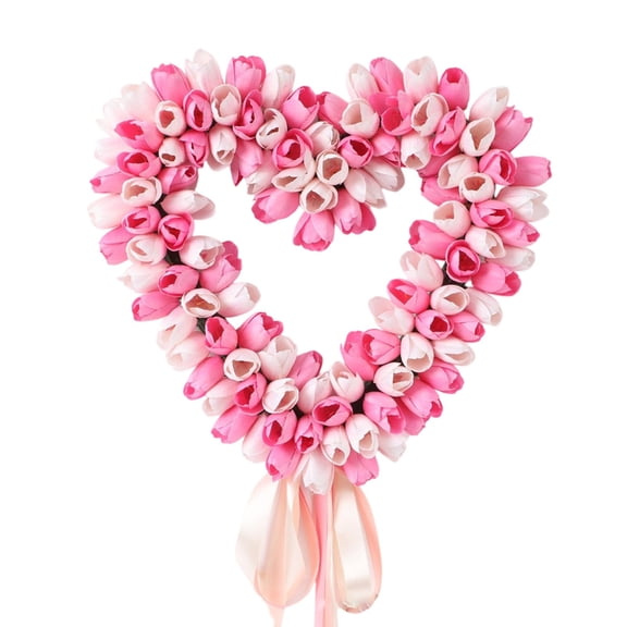 17.7" Pink Artificial Flower Heart Wreath - Romantic Valentine's Day Decor for Anniversary, Wedding, Spring Festival and Front Door Home Wall Decoration