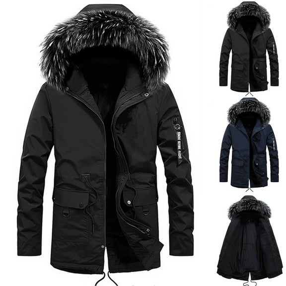 Brondbend Coat for Men Men’s Jackets Hooded Long Sleeved Zipper Pocket Outerwear Solid Color Trendy Jacket Loose Fit Work Tops Black