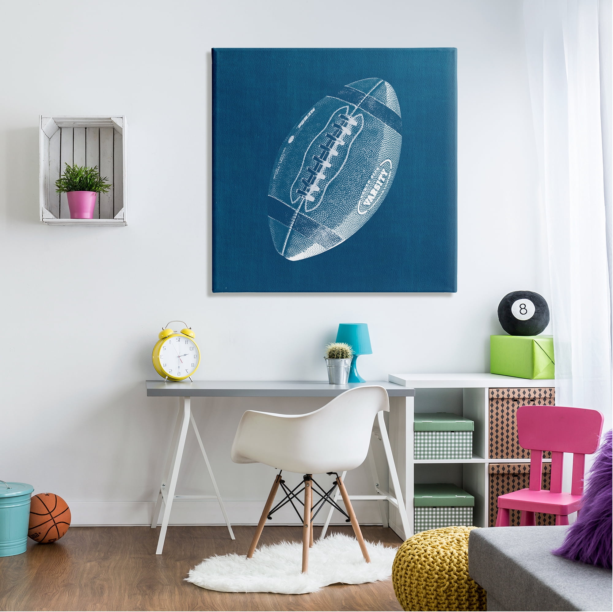 Stupell Industries Blue Football Blueprint Sports Painting Gallery Wrapped Canvas Print Wall Art, 36 x 36