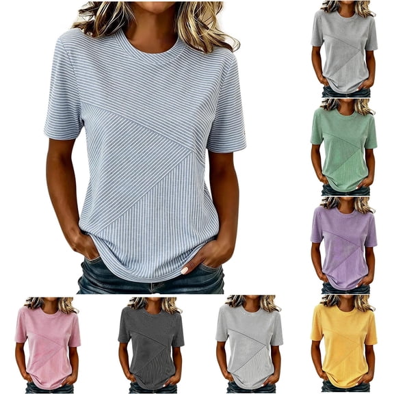 Women's Relaxed Fit Round Neck Short Sleeve Printed T Shirt Blouse Comfy Breathable Work Casual Daily Wear | CSEONE,Black L