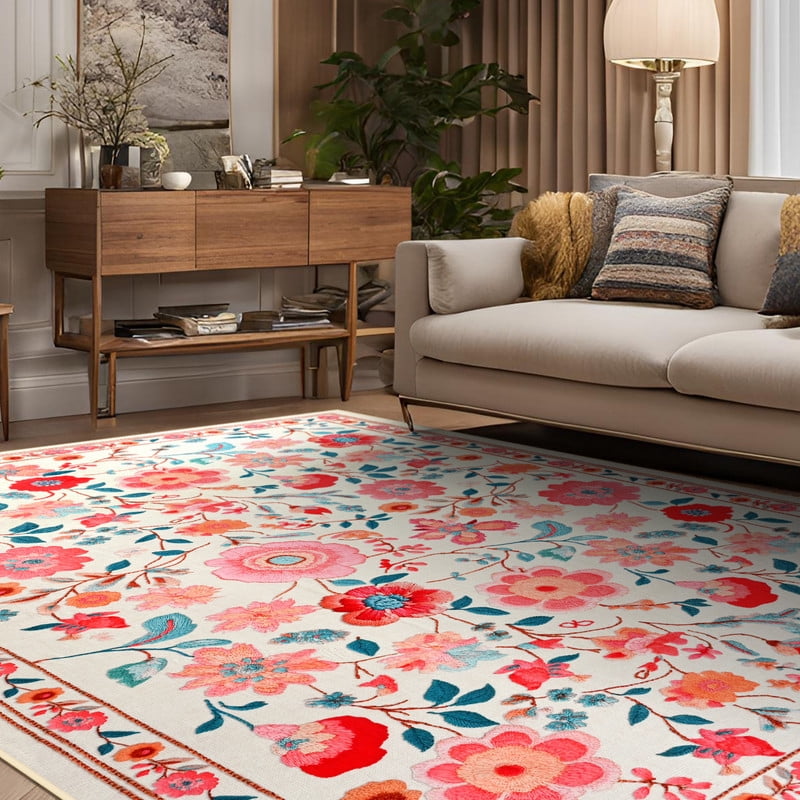 GUUCHA 8'x10'Area Rugs for Living Room Floral Print Rug Floor Carpet for Bedroom,Beige