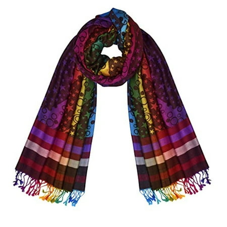 Peach Couture Rainbow Silky Tropical Colorful Exotic Pashmina Wrap Shawl Scarf (Star Chocolate)