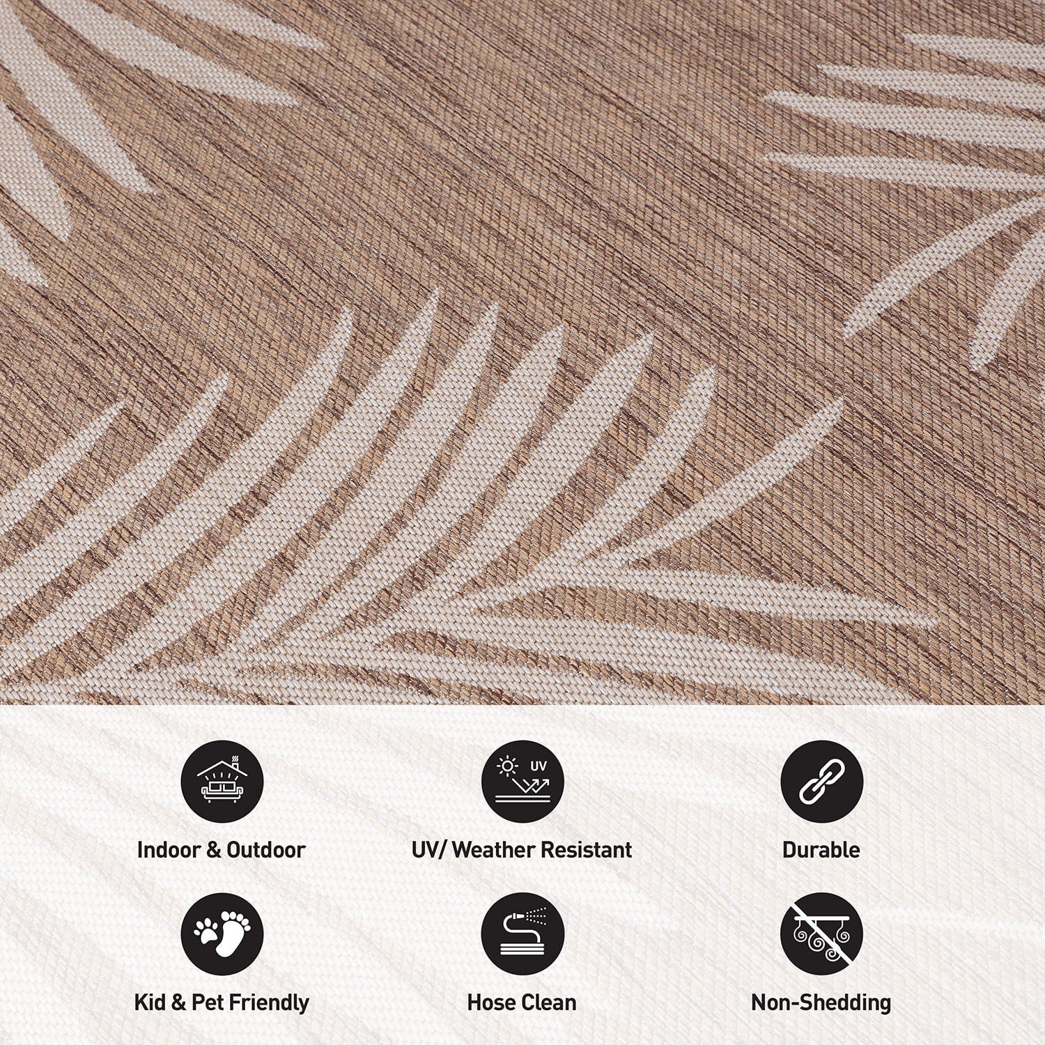 World Rug Gallery Contemporary Palm Leaves Textured Flat Weave Indoor/Outdoor Area Rug - BROWN 2'x7'
